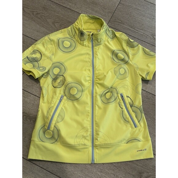 Annika Cutter & Buck Polo Women's Small Green Geometric Zip Up Pickleball Golf - Picture 1 of 6